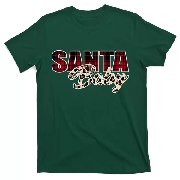 Santa Baby Leopard Christmas Pattern Logo T Shirt For Men, Christmas Shirt For Girl Jezsport.com