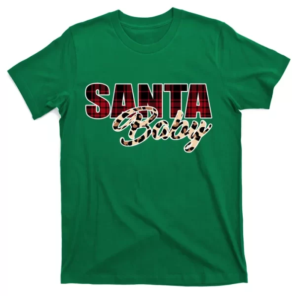 Santa Baby Leopard Christmas Pattern Logo T Shirt For Men, Christmas Shirt For Girl Jezsport.com