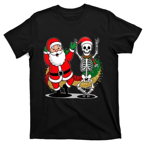 Santa Claus & Skeleton Christmas T Shirt For Men, Christmas Shirt For Girl Jezsport.com