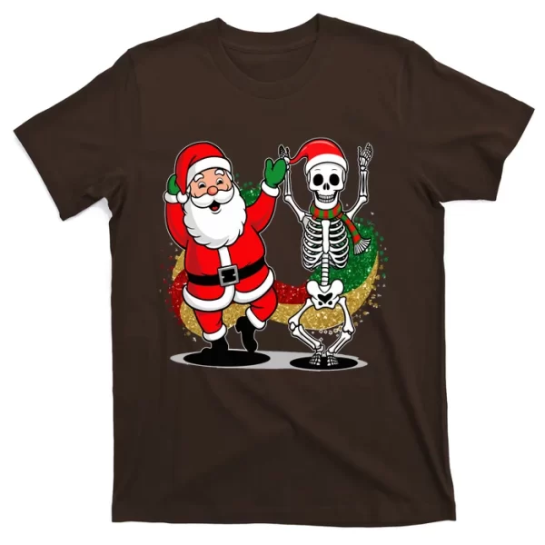 Santa Claus & Skeleton Christmas T Shirt For Men, Christmas Shirt For Girl Jezsport.com