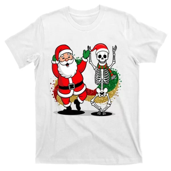 Santa Claus & Skeleton Christmas T Shirt For Men, Christmas Shirt For Girl Jezsport.com