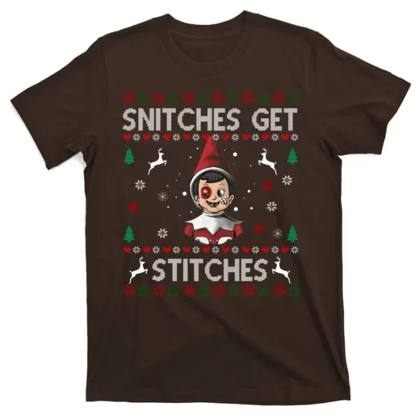 Snitches Get Stitches Ugly Christmas Sweater T Shirt For Men, Christmas Shirt For Girl Jezsport.com