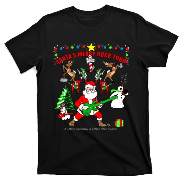 Santa's Merry Rock Tour Christmas Party T Shirt For Men, Christmas Shirt For Girl Jezsport.com