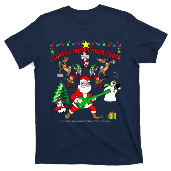 Santa's Merry Rock Tour Christmas Party T Shirt For Men, Christmas Shirt For Girl Jezsport.com