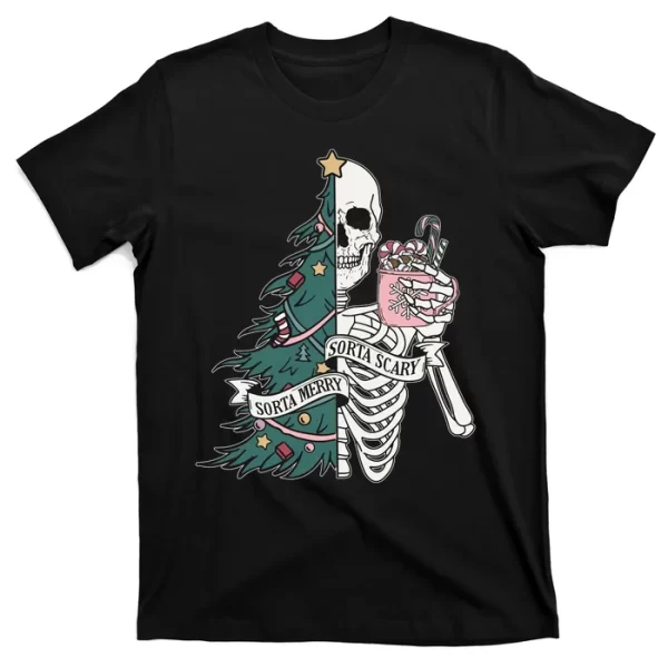 Sorta Merry Sorta Scary Funny Halloween Christmas Skeleton T Shirt For Men, Christmas Shirt For Girl Jezsport.com