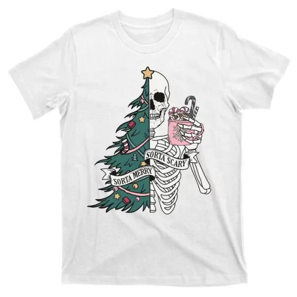 Sorta Merry Sorta Scary Funny Halloween Christmas Skeleton T Shirt For Men, Christmas Shirt For Girl Jezsport.com