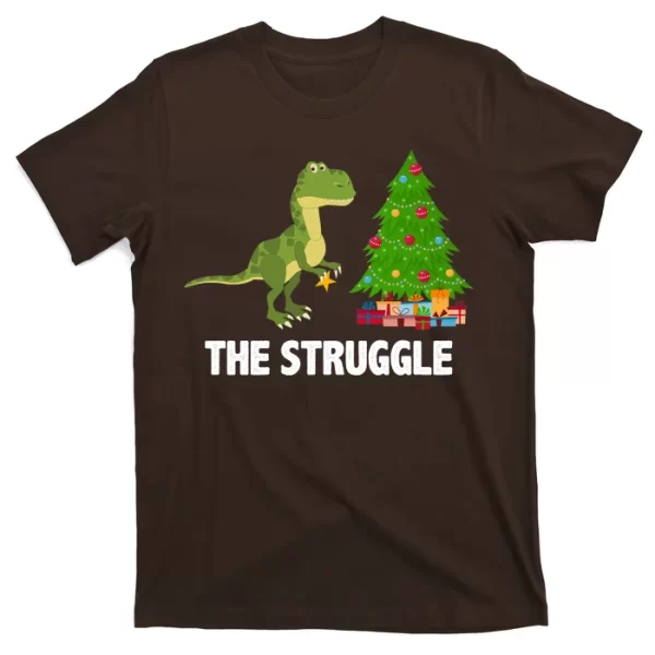 The Struggle T-rex Christmas Tree T Shirt For Men, Christmas Shirt For Girl Jezsport.com