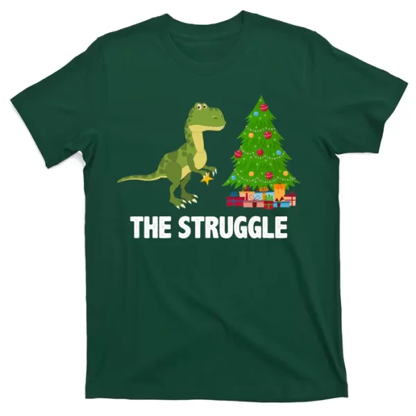 The Struggle T-rex Christmas Tree T Shirt For Men, Christmas Shirt For Girl Jezsport.com