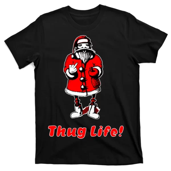 Thug Life Santa Claus Finger Christmas T Shirt For Men, Christmas Shirt For Girl Jezsport.com