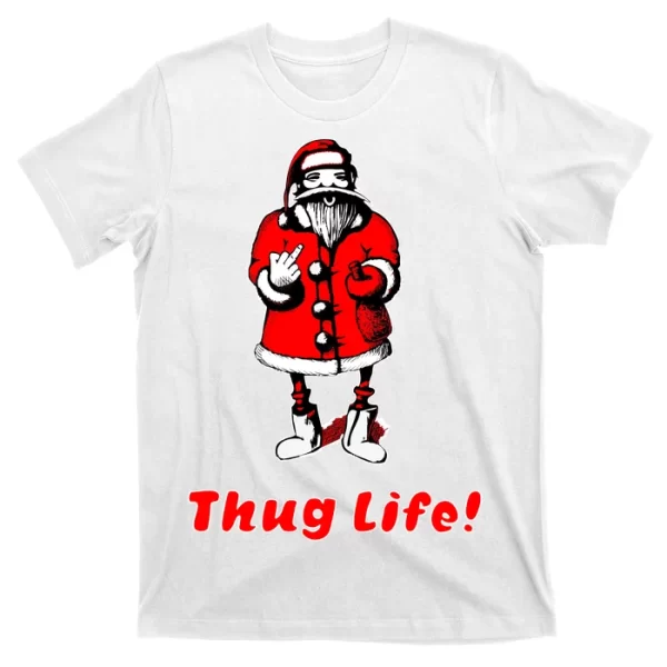 Thug Life Santa Claus Finger Christmas T Shirt For Men, Christmas Shirt For Girl Jezsport.com