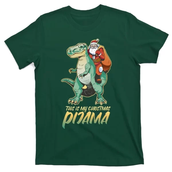 This Is My Christmas Pijama Santa Riding T Rex T Shirt For Men, Christmas Shirt For Girl Jezsport.com