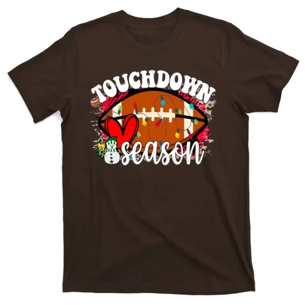 Touchdown Season Football Heart Christmas T Shirt For Men, Christmas Shirt For Girl Jezsport.com