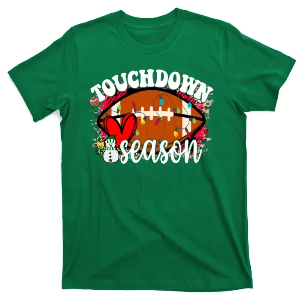 Touchdown Season Football Heart Christmas T Shirt For Men, Christmas Shirt For Girl Jezsport.com