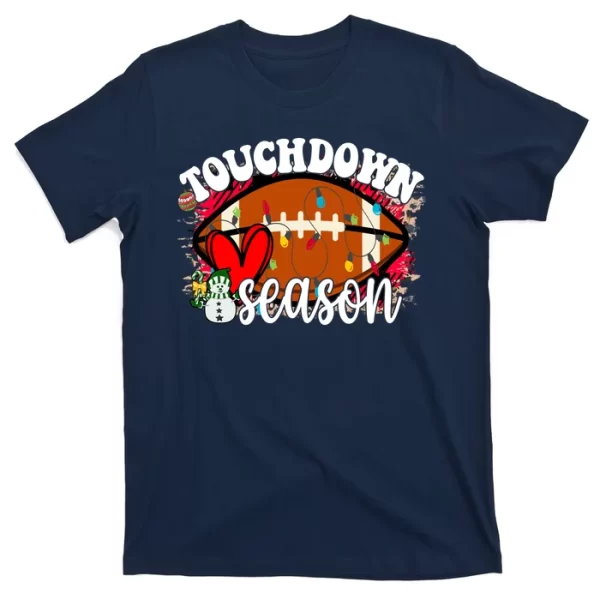 Touchdown Season Football Heart Christmas T Shirt For Men, Christmas Shirt For Girl Jezsport.com