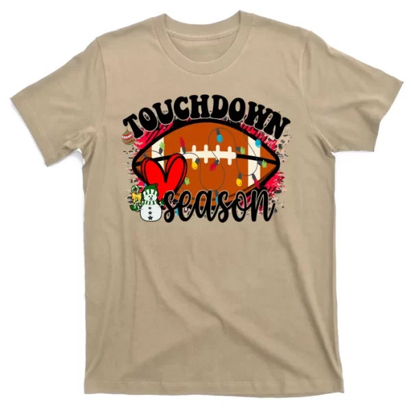 Touchdown Season Football Heart Christmas T Shirt For Men, Christmas Shirt For Girl Jezsport.com