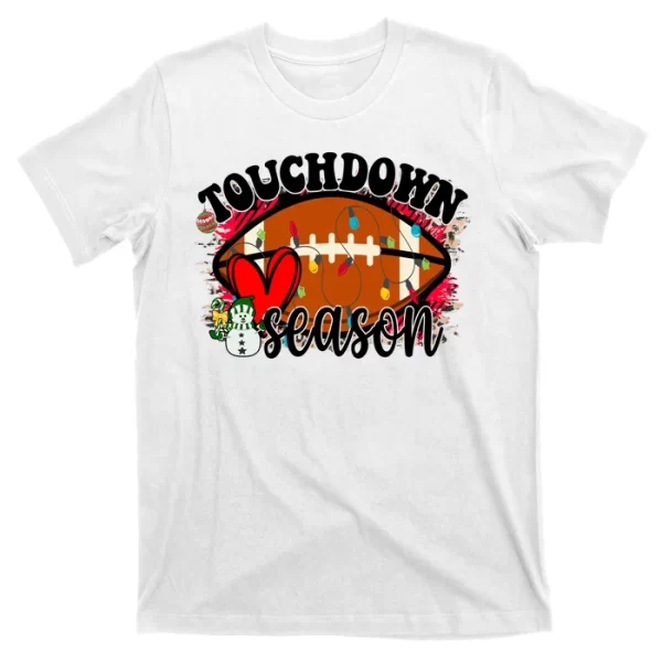 Touchdown Season Football Heart Christmas T Shirt For Men, Christmas Shirt For Girl Jezsport.com