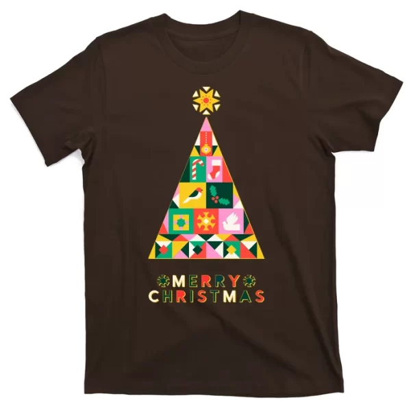 Vintage Merry Christmas Pattern Tree T Shirt For Men, Christmas Shirt For Girl Jezsport.com