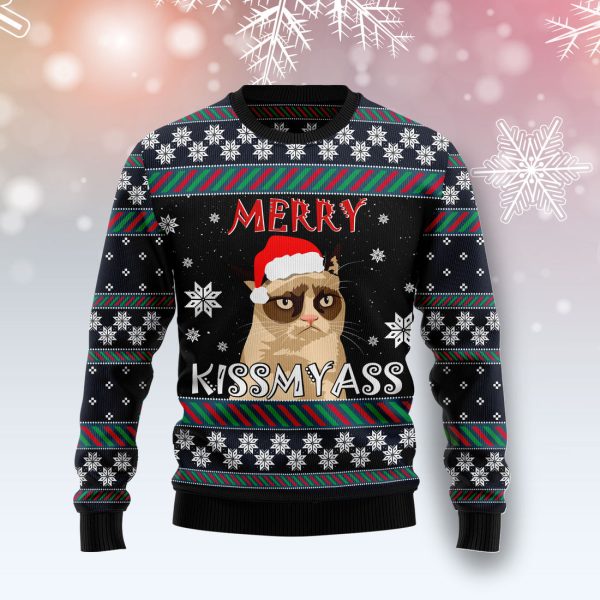 Grumpy Cat Kissmyass Ugly Christmas Sweater , Christmas Gift Jezsport.com