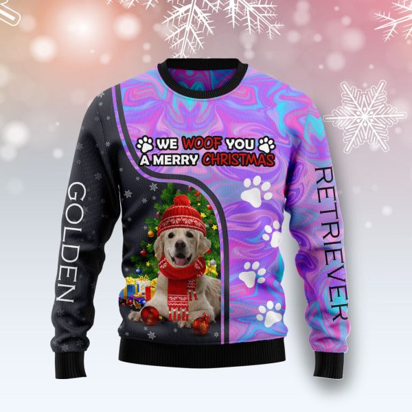 Golden Retriever Hologram Color Ugly Christmas Sweater Jezsport.com