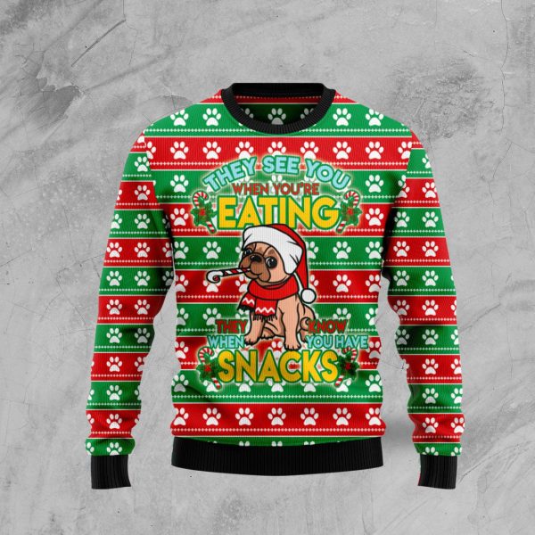 French Bulldog See You Eating Snacks Ugly Christmas Sweater, Christmas Gift Jezsport.com