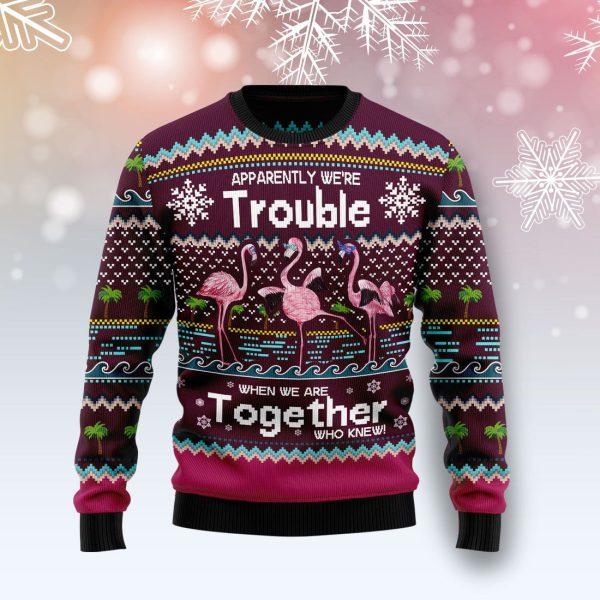 Flamingo Trouble Ugly Christmas Sweater , Christmas Gift Jezsport.com