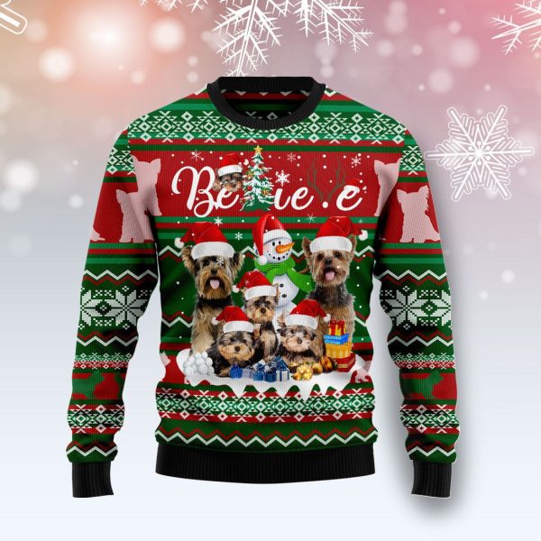 Yorkshire Terrier Believe Christmas Ugly Christmas Sweater , Christmas Gift Jezsport.com