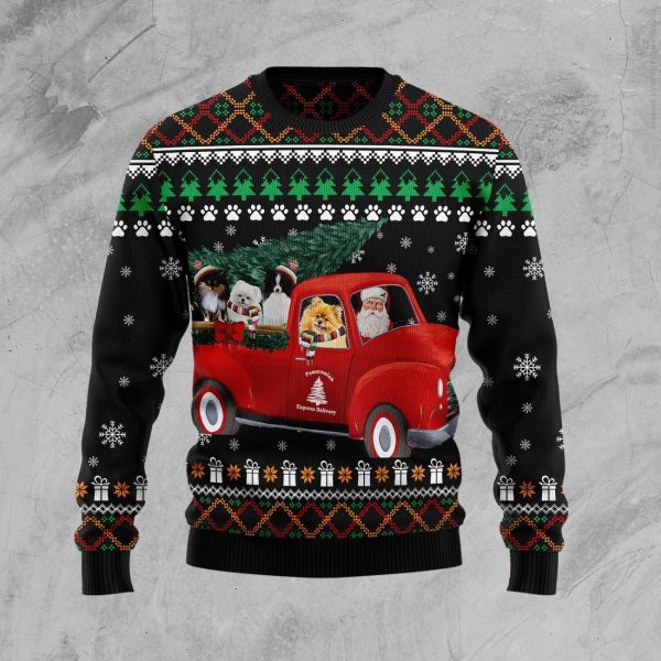 Pomeranian and Red Truck Ugly Christmas Sweater , Christmas Gift Jezsport.com