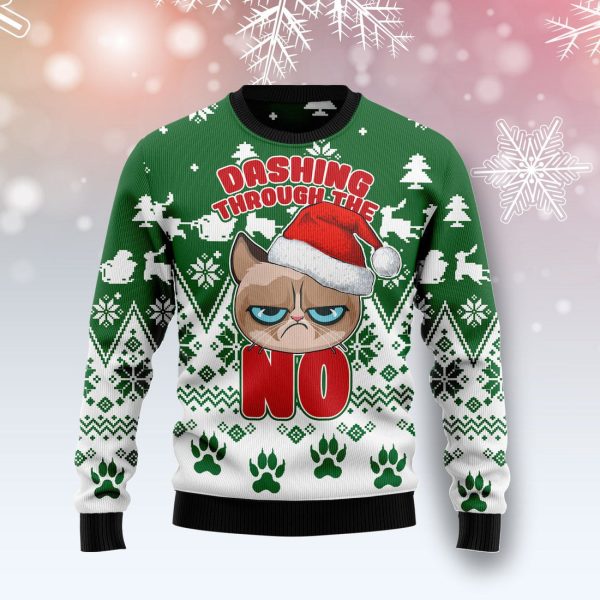 Grumpy Cat Dashing Through Ugly Christmas Sweater , Christmas Gift Jezsport.com