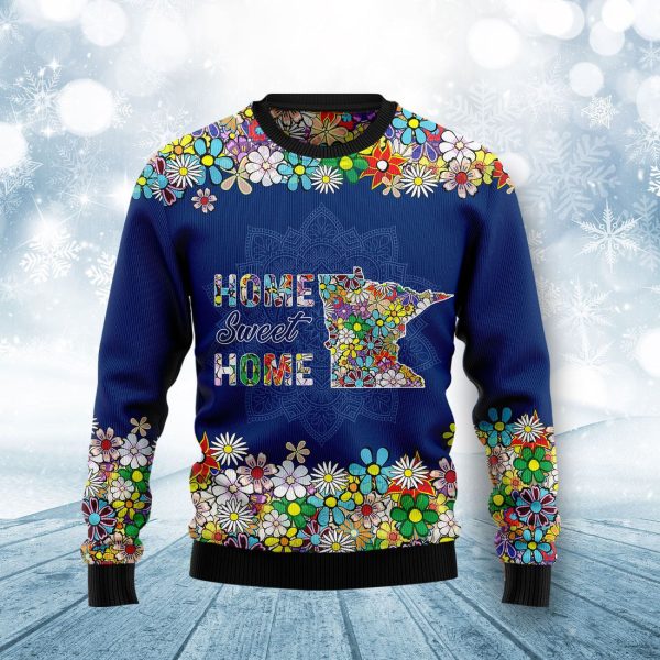 Home Sweet Home Minnesota Flower Ugly Christmas Sweater , Christmas Gift Jezsport.com