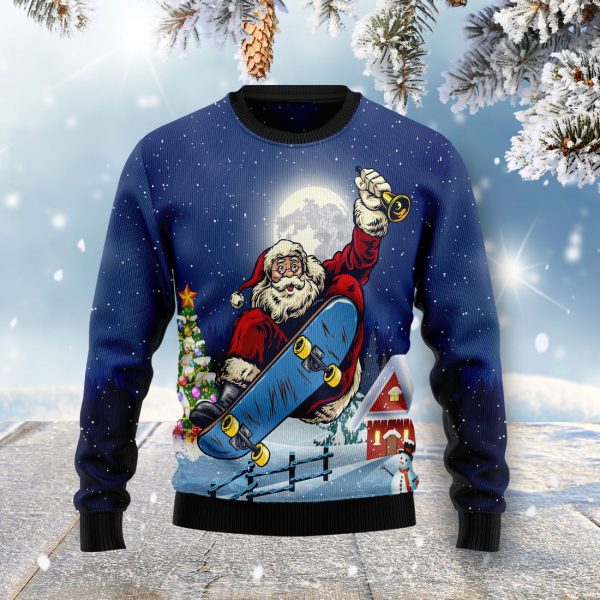 Santa Claus Playing Skateboard Ugly Christmas Sweater , Christmas Gift Jezsport.com