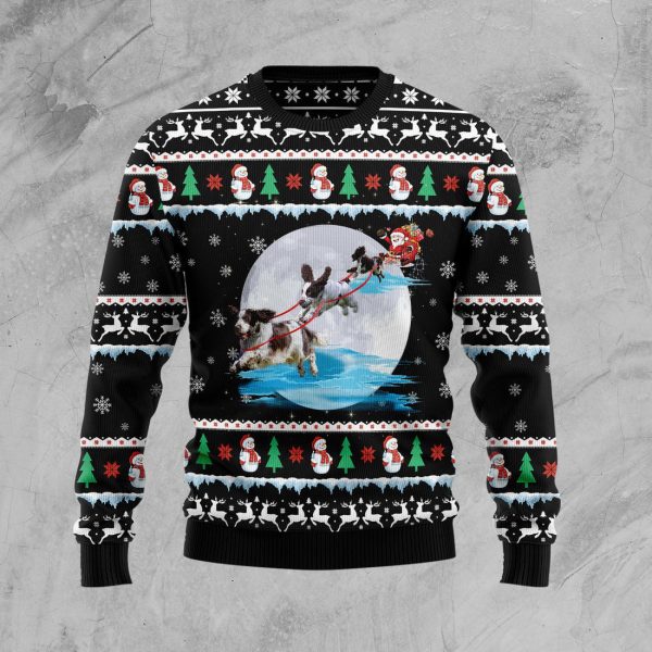 English Springer Spaniel Santa On Highway Ugly Christmas Sweater , Christmas Gift Jezsport.com