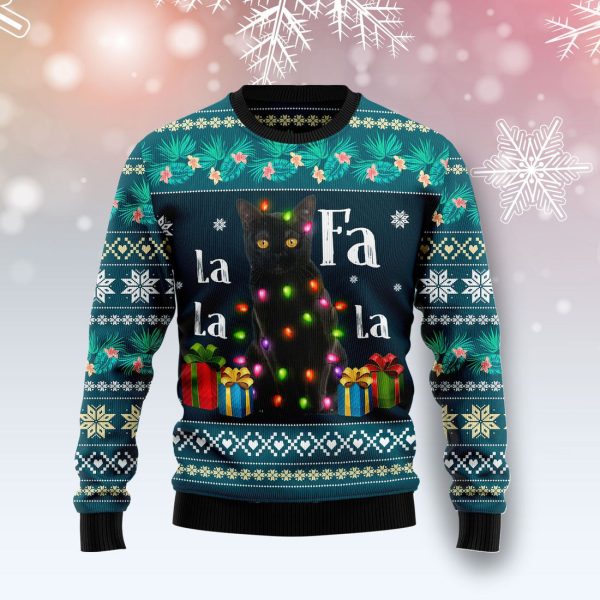 Black Cat Falalala Ugly Christmas Sweater , Christmas Gift Jezsport.com