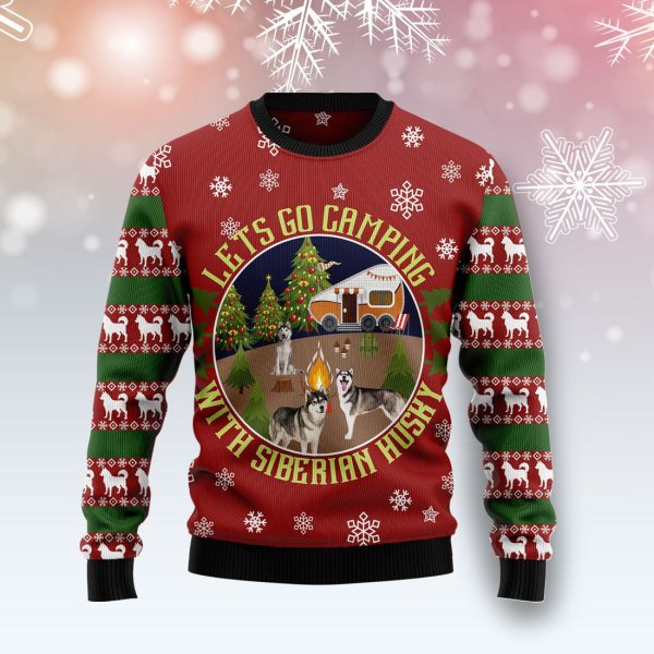 Let's Go Camping With Siberian Husky Ugly Christmas Sweater, Christmas Gift Jezsport.com