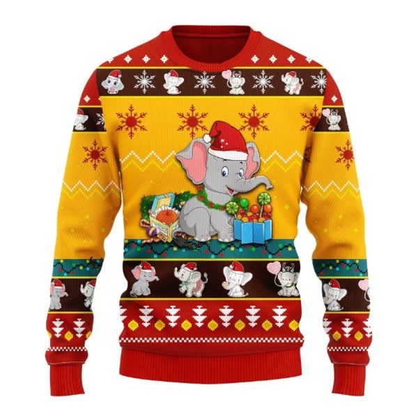 Baby Elephant Christmas Ugly Christmas Sweater For Men & Women Christmas Gift Sweater Jezsport.com