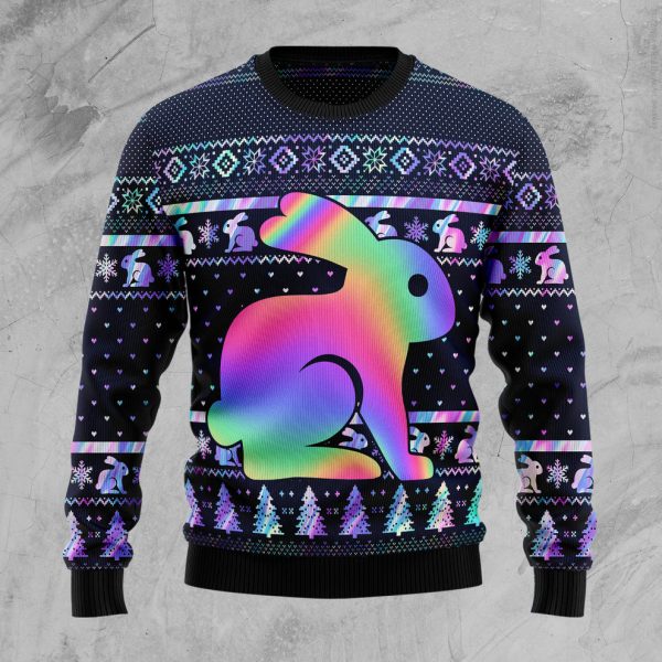 Rabbit Hologram Ugly Christmas Sweater, Christmas Gift Jezsport.com