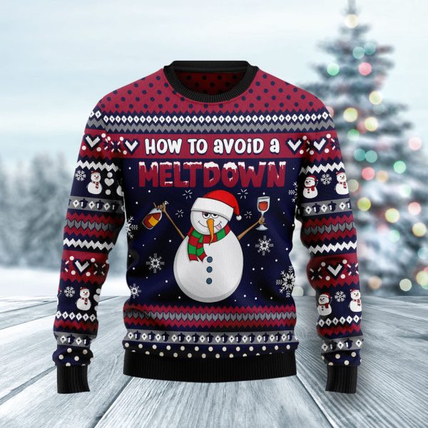 Red Wine Snowman How To Avoid A Meltdown Ugly Christmas Sweater, Christmas Gift Jezsport.com