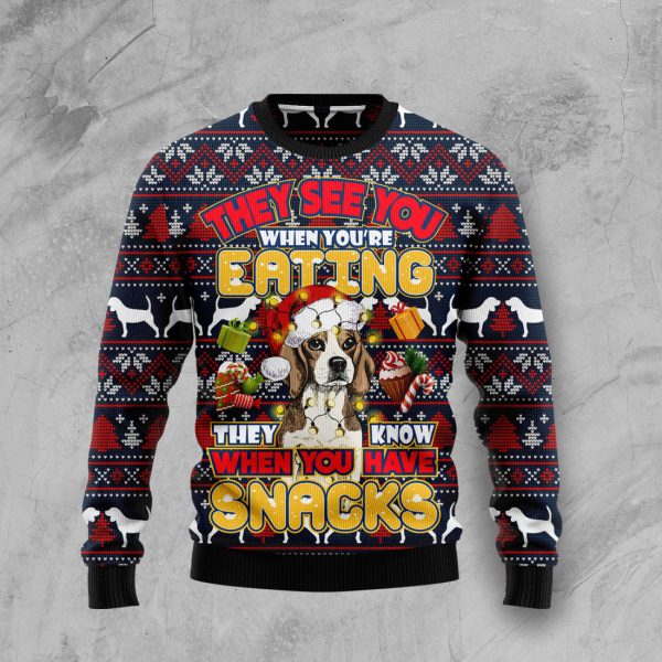 Beagle They Know When You Have Snacks Ugly Christmas Sweater, Christmas Gift Jezsport.com