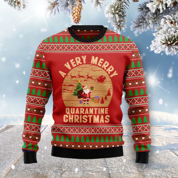 A Very Merry Quarantine Christmas Ugly Christmas Sweater Jezsport.com