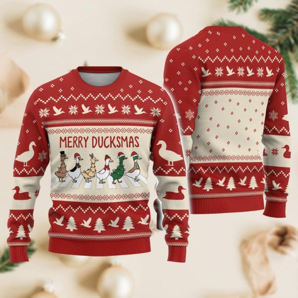 Duck Christmas Ugly Sweater, Merry Duckmas Sweatshirt, Funny Duck Christmas Shirt for Women, Animal Xmas Sweater Jezsport.com