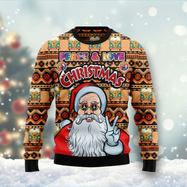 Hippie Santa Claus Peace And Love Ugly Christmas Sweater , Christmas Gift Jezsport.com