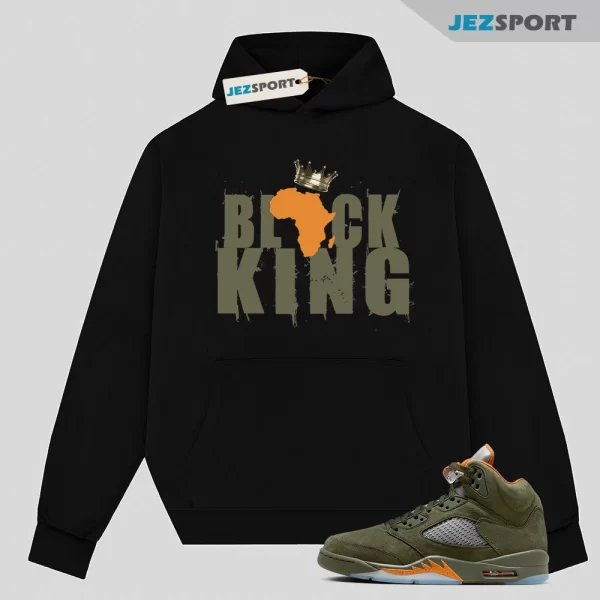 Black King Crown Unisex Hoodie Jordan 5 Olive to match Sneaker, Matching Sneaker Hoodie