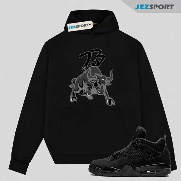 Black Bull Hoodie Matches Jordan 4 Black Cat, Matching Sneaker Hoodie