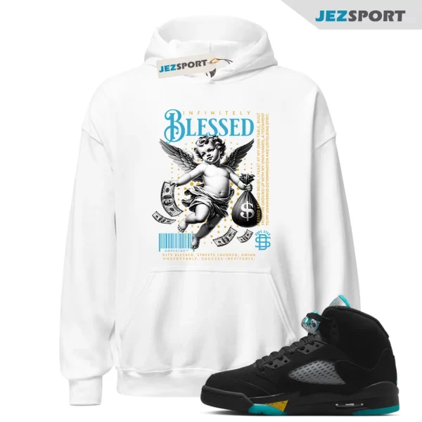 Air Jordan 5 Retro GS Aqua Hoodie Infinitely Blessed Graphic Hoodie, Matching Sneaker Hoodie