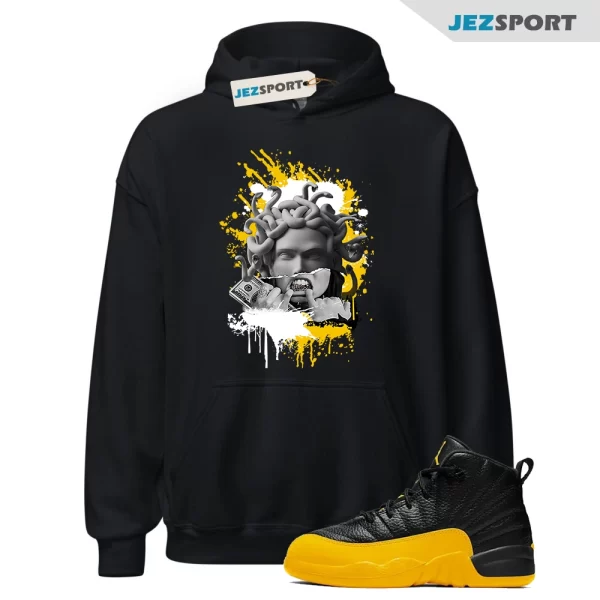 Medusa Black Hoodie Made for Jordan 12 Retro Black University Gold, 130690-070 Matching Sneaker Hoodie