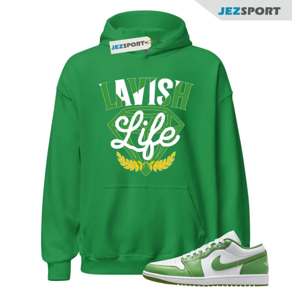 Lavish Sneaker Hoodie Green to Match Jordan 1 Low SE Chlorophyll HF4823-100, Matching Sneaker Hoodie