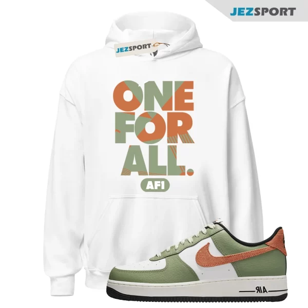 One For All Hoodie to Match Air Force 1 Oil Green Saftey Orange FD0758-386, Matching Sneaker Hoodie