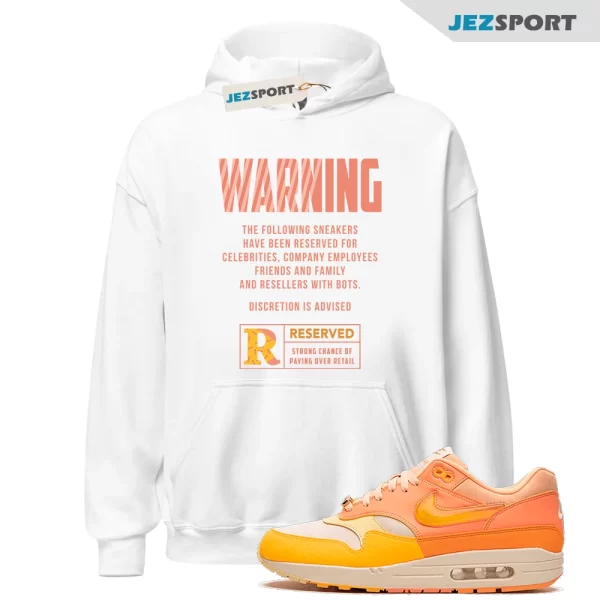 Warning Hoodie to Match Air Max 1 Puerto Rico Orange Frost FD6955-800, Matching Sneaker Hoodie