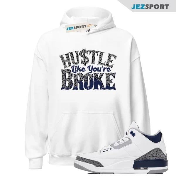 Jordan 3 Elephant Navy Cement Grey Black Midnight White Hoodie Match BROKE, Matching Sneaker Hoodie