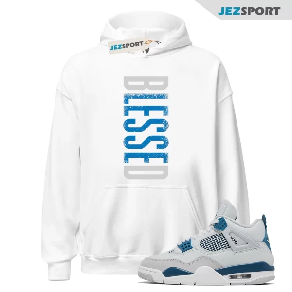 Hoodie to match Air Jordan 4 Military Blue Neutral Grey White Hoodie Match VERTBLS, Matching Sneaker Hoodie