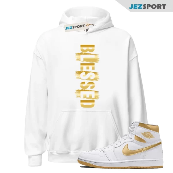 Jordan 1 High OG Metallic Gold White Gum Light Brown Unisex Hoodie, Blessed Matching Sneaker Hoodie